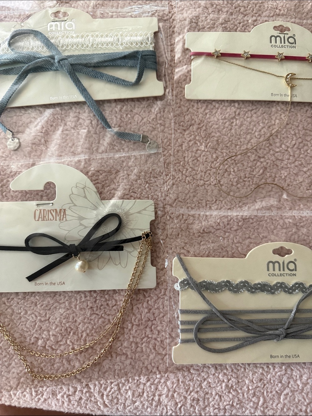 MIA COLLECTION Gray and Pink Multi-Choker Accessory Set